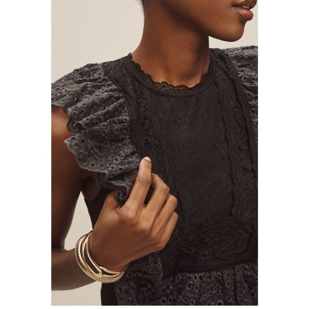 By Anthropologie Eyelet Ruffle Black Bib Tank